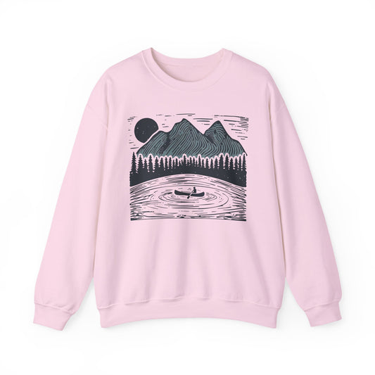 Mountain Lake Canoe Crewneck – Unisex Nature Sweatshirt