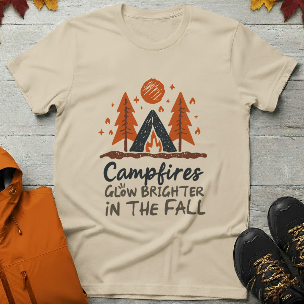 'Campfire glow brighter in the fall' Camping T-Shirt