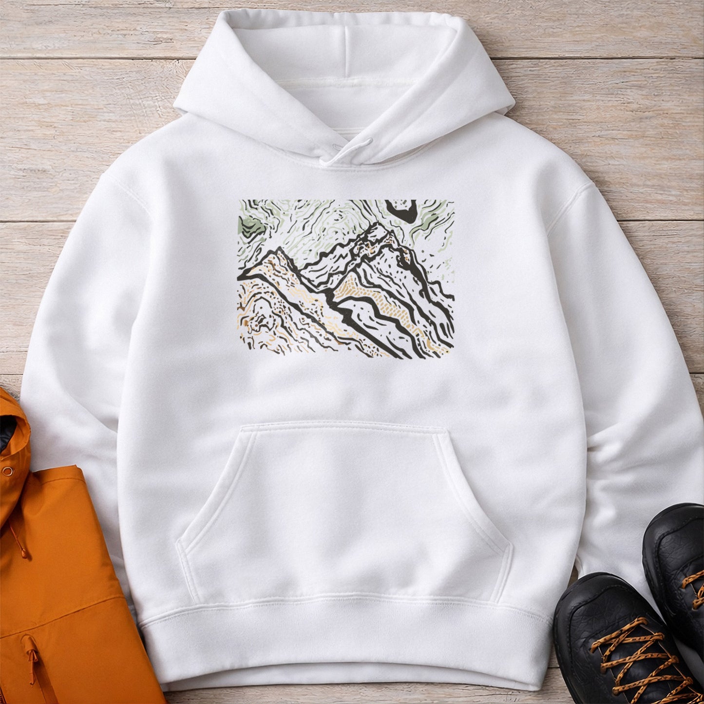 Abstract Mountain Hoodie – Unisex Modern Camping Sweatshirt