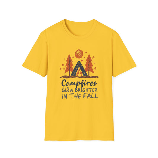 'Campfire glow brighter in the fall' Camping T-Shirt