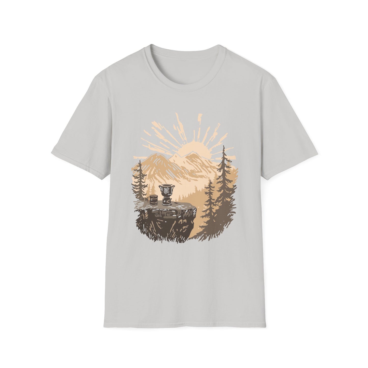 Morning Brew with a View – Sunrise Mountain Coffee T-Shirt