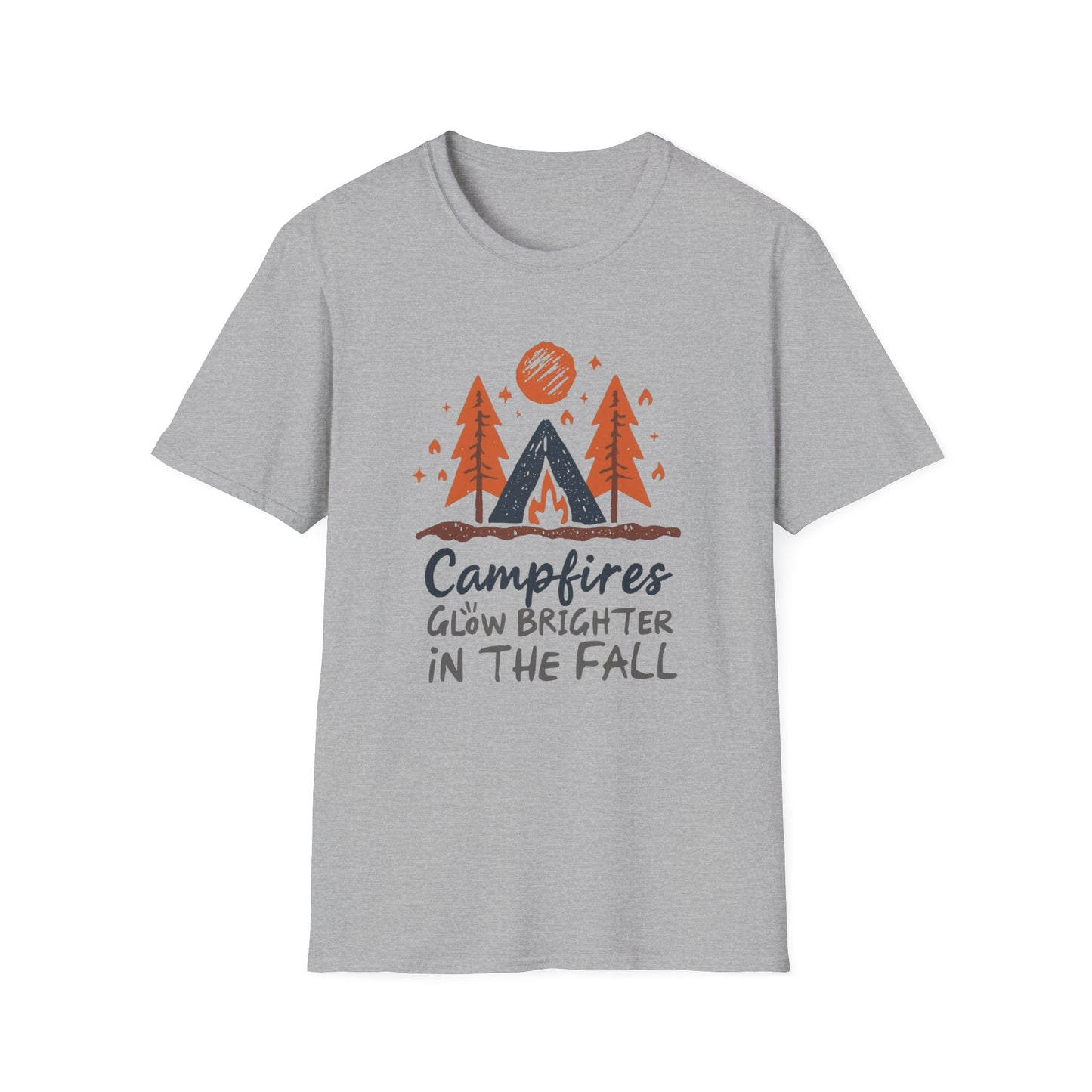 'Campfire glow brighter in the fall' Camping T-Shirt