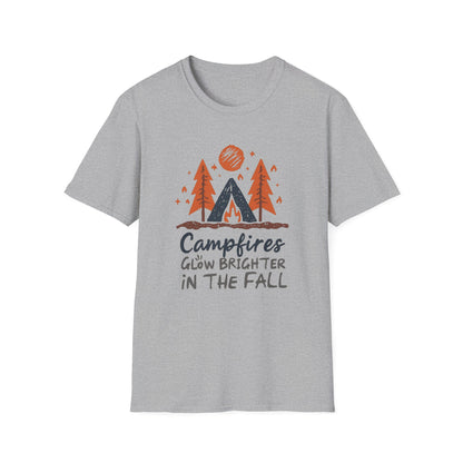 'Campfire glow brighter in the fall' Camping T-Shirt