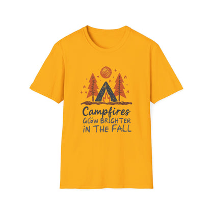 'Campfire glow brighter in the fall' Camping T-Shirt