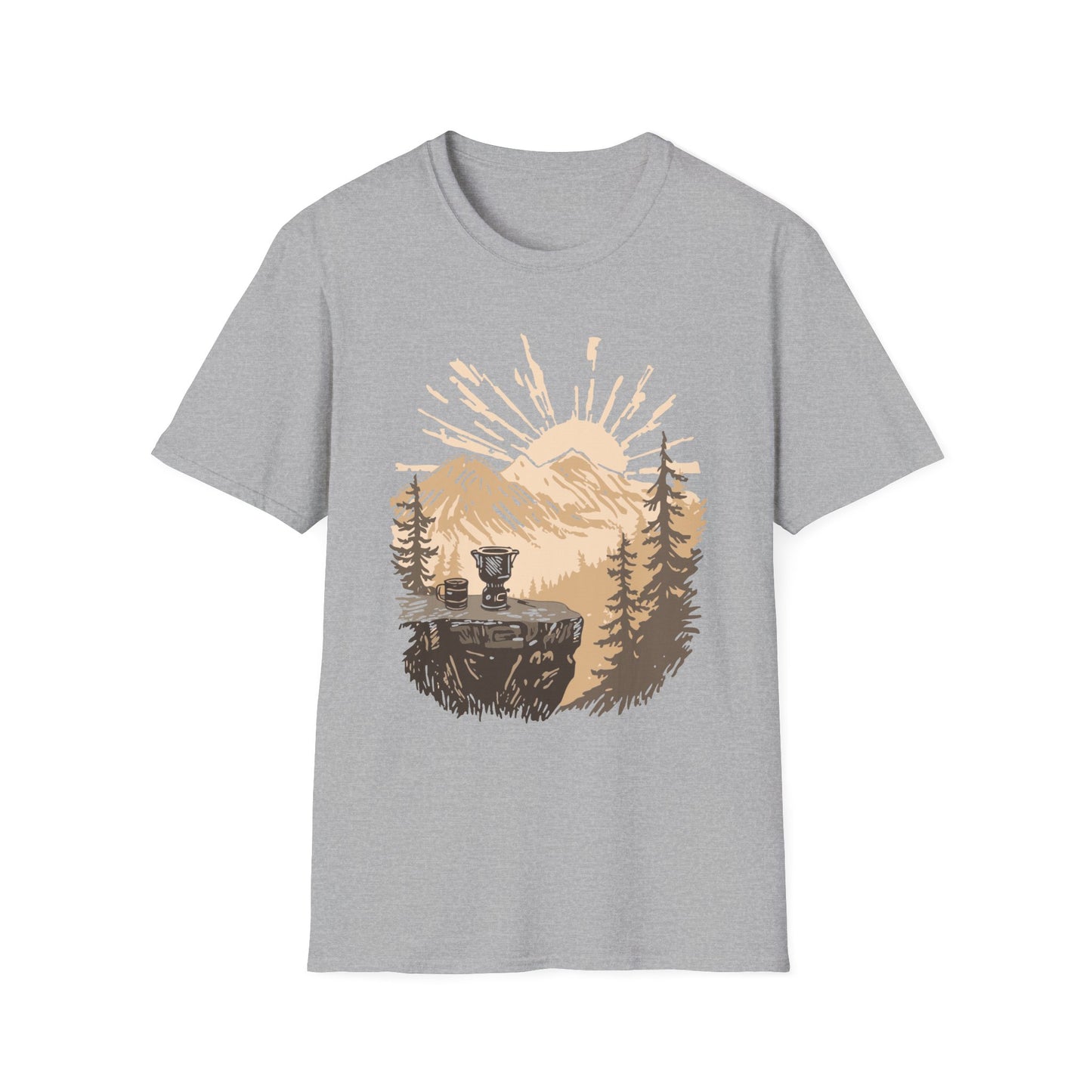 Morning Brew with a View – Sunrise Mountain Coffee T-Shirt