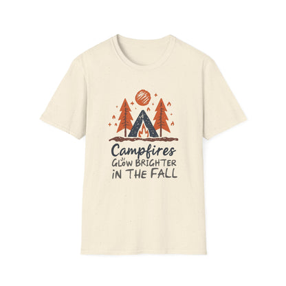 'Campfire glow brighter in the fall' Camping T-Shirt