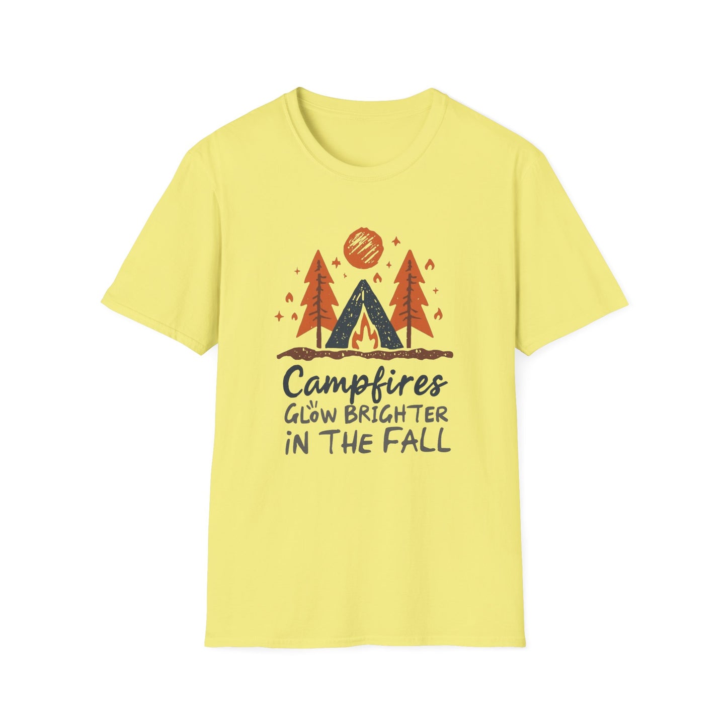 'Campfire glow brighter in the fall' Camping T-Shirt