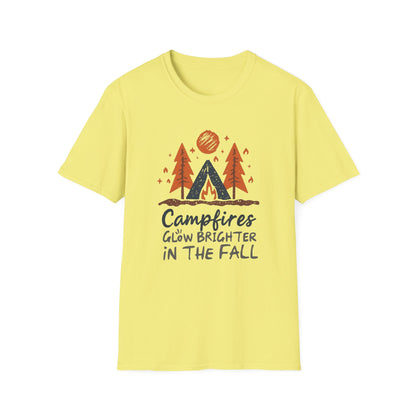 'Campfire glow brighter in the fall' Camping T-Shirt