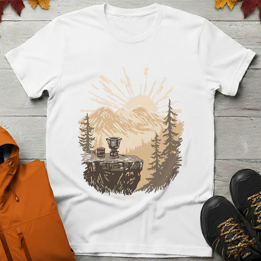 Morning Brew with a View – Sunrise Mountain Coffee T-Shirt