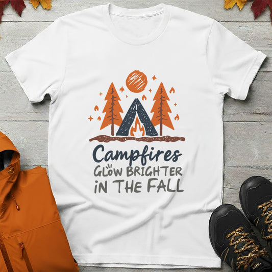 'Campfire glow brighter in the fall' Camping T-Shirt