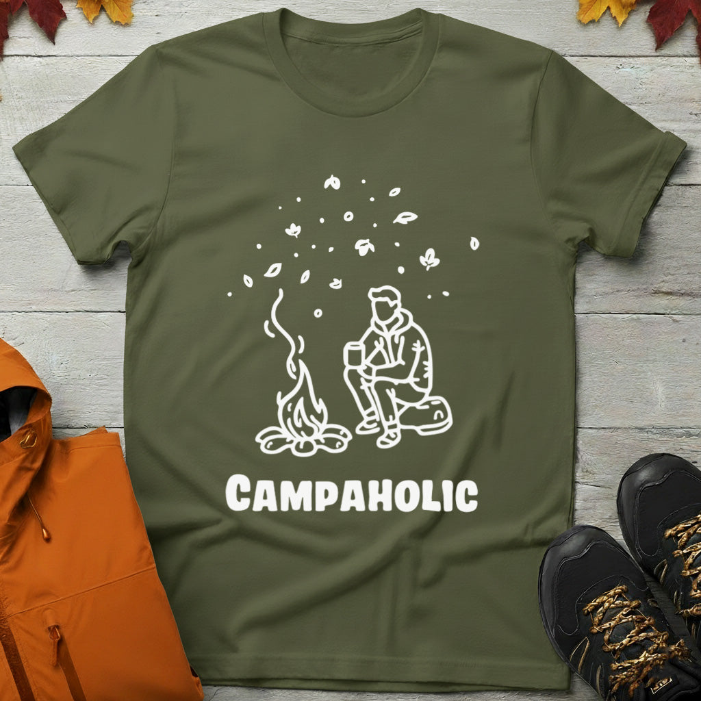 Campaholic – Funny Camping & Coffee Lover T-Shirt