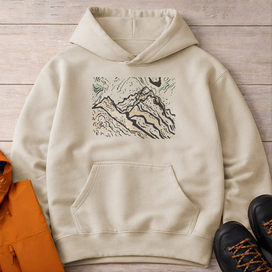 Abstract Mountain Hoodie – Unisex Modern Camping Sweatshirt