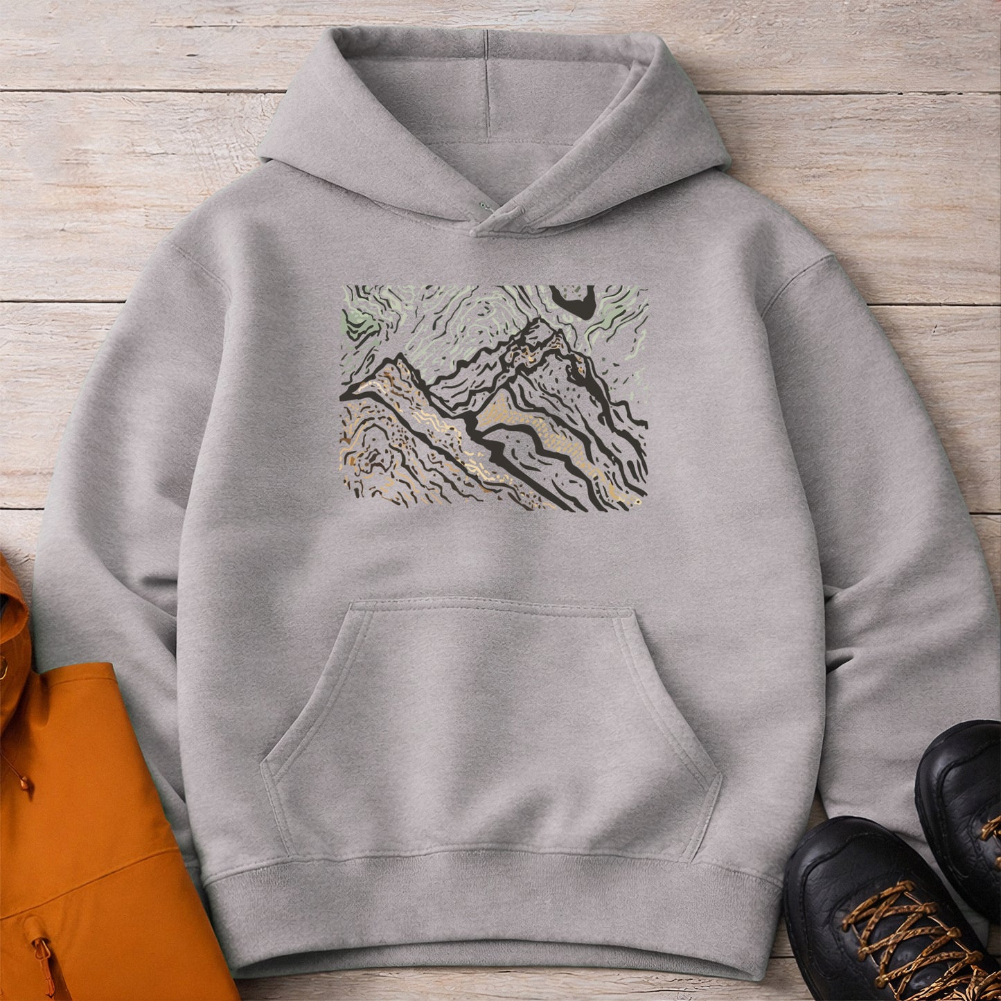 Abstract Mountain Hoodie – Unisex Modern Camping Sweatshirt
