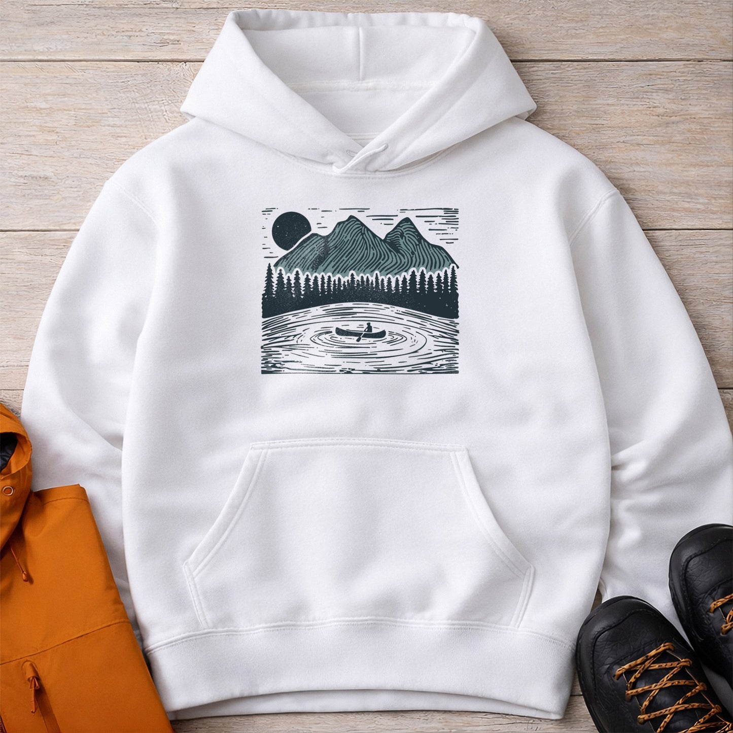 Mountain Lake Hoodie – Unisex Canoe Camping Sweatshirt