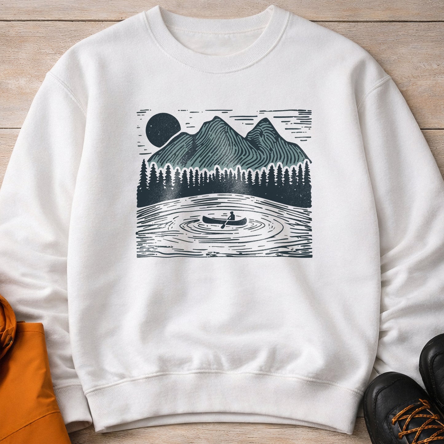Mountain Lake Canoe Crewneck – Unisex Nature Sweatshirt