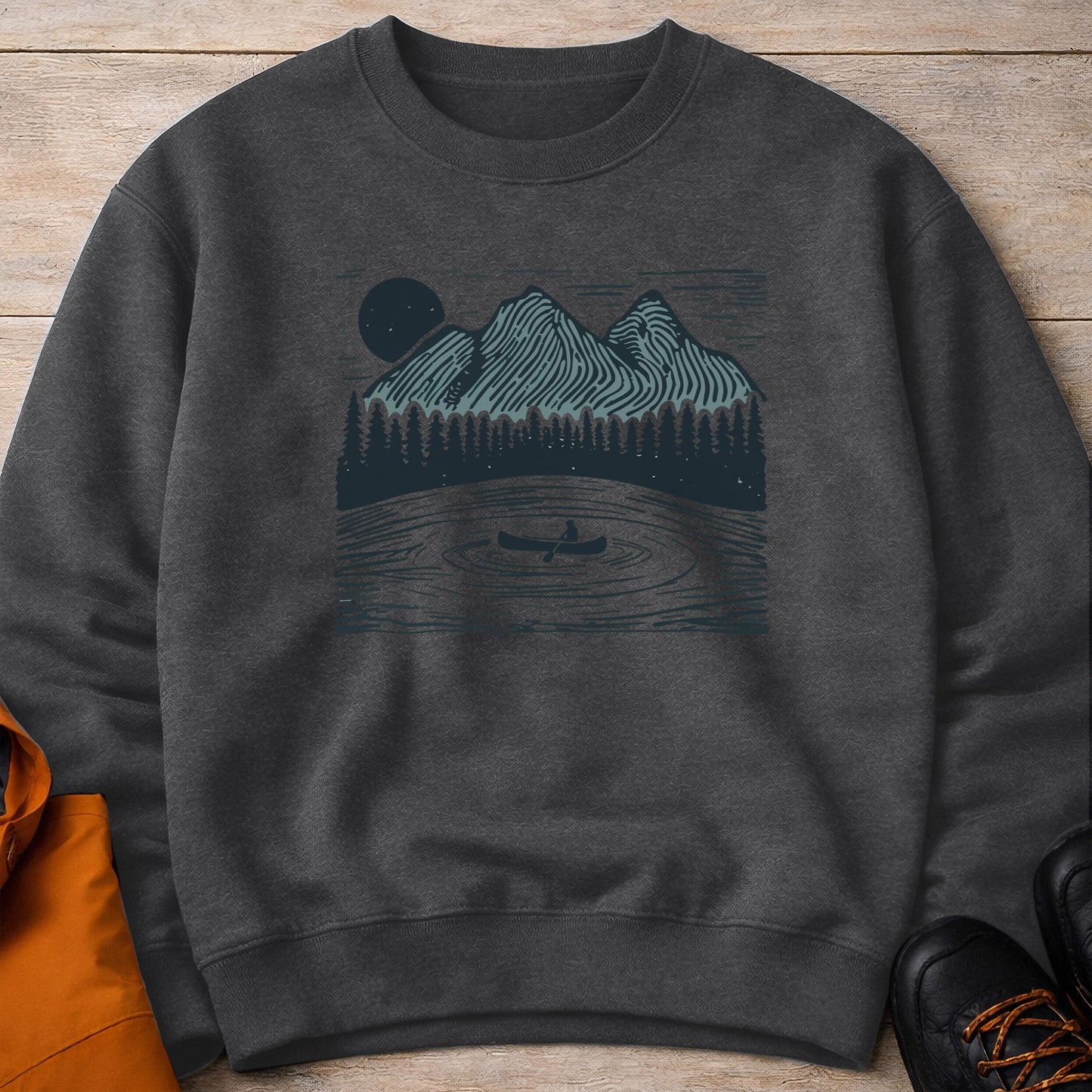Mountain Lake Canoe Crewneck – Unisex Nature Sweatshirt