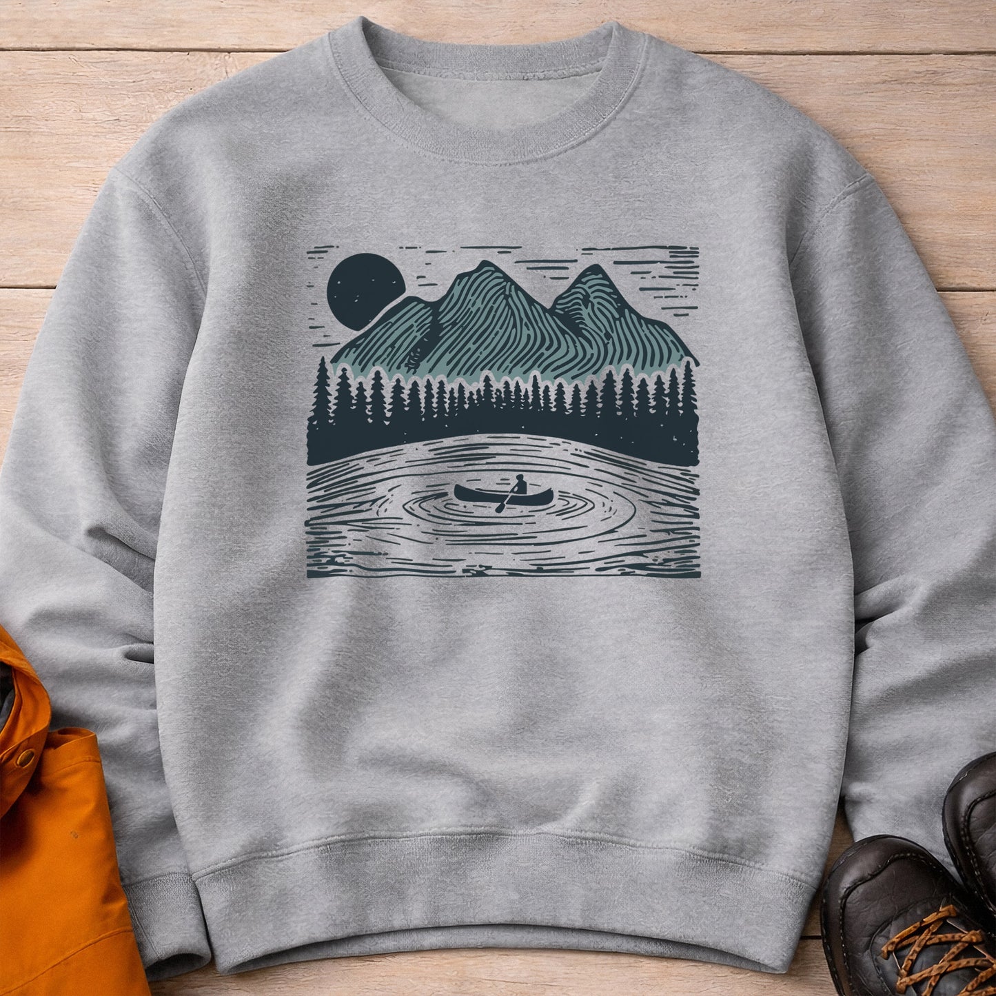 Mountain Lake Canoe Crewneck – Unisex Nature Sweatshirt