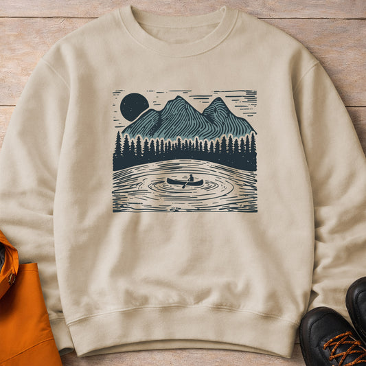 Mountain Lake Canoe Crewneck – Unisex Nature Sweatshirt