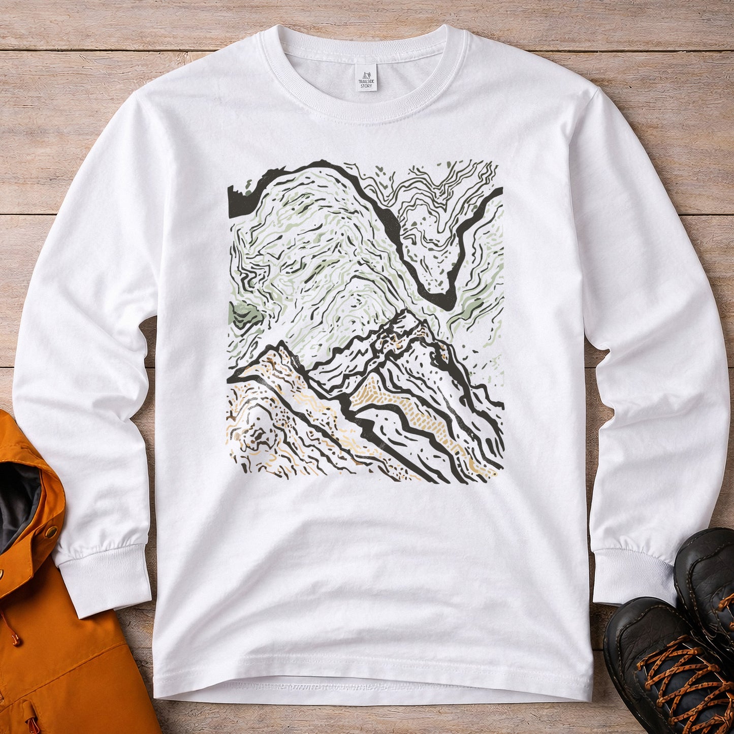 Topographic Map Long Sleeve Shirt - Hiking Trail Tee
