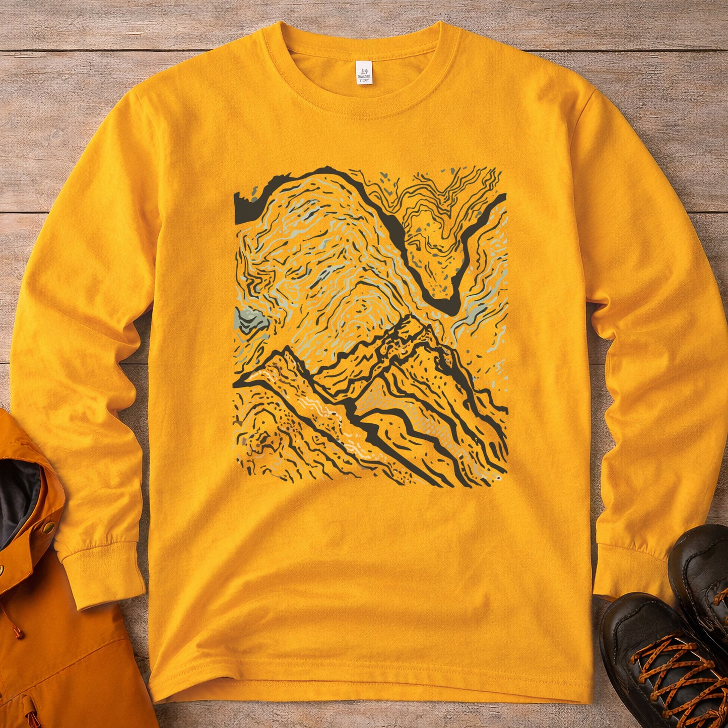 Topographic Map Long Sleeve Shirt - Hiking Trail Tee
