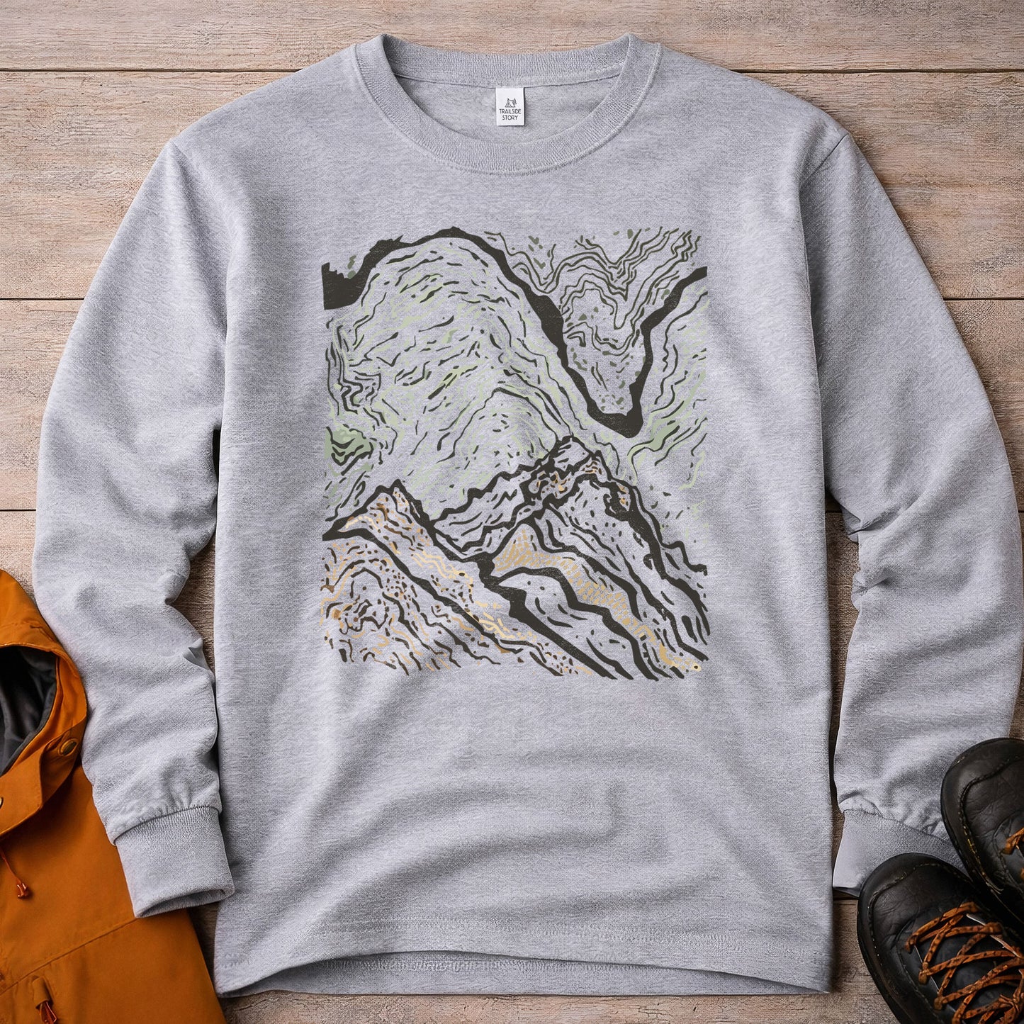 Topographic Map Long Sleeve Shirt - Hiking Trail Tee