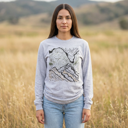Topographic Map Long Sleeve Shirt - Hiking Trail Tee