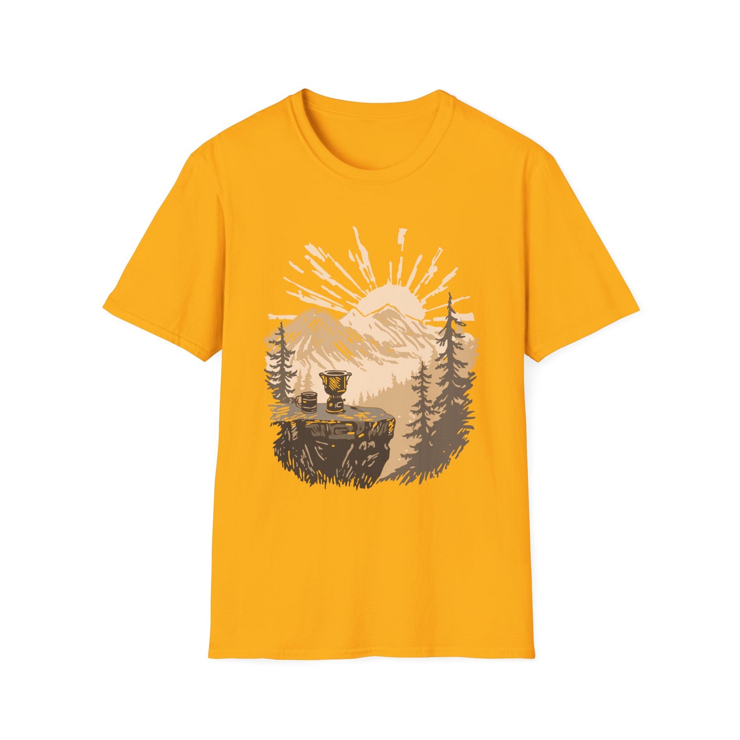 Morning Brew with a View – Sunrise Mountain Coffee T-Shirt
