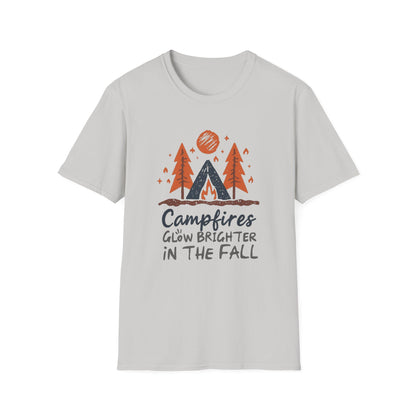 'Campfire glow brighter in the fall' Camping T-Shirt