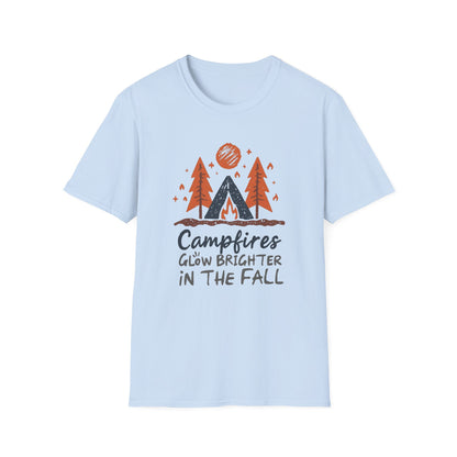 'Campfire glow brighter in the fall' Camping T-Shirt