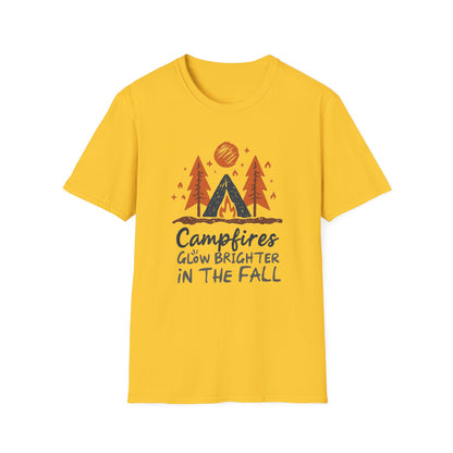 'Campfire glow brighter in the fall' Camping T-Shirt